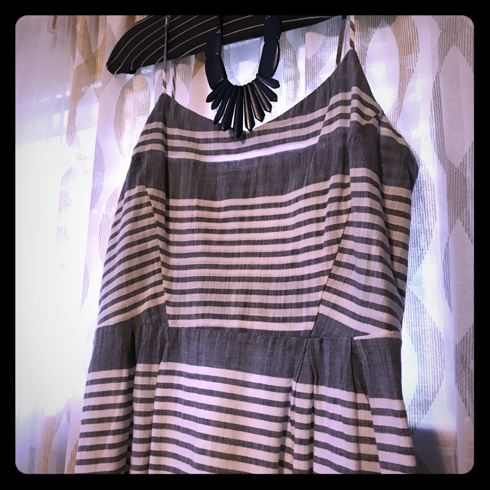 Linen Chambray & White Striped Fit & Flare Dress